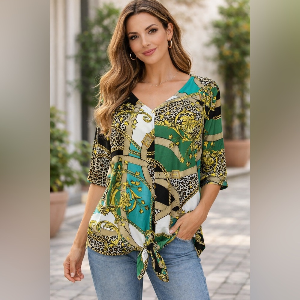 Elegant Green and Black Blouse